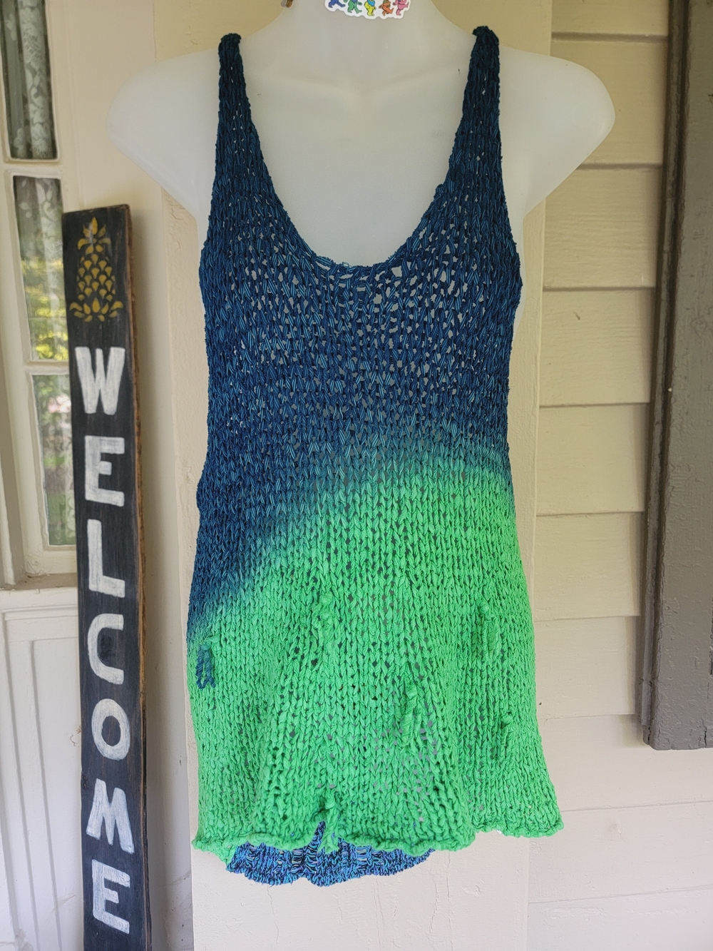 Ecote Urban Outfitters Blue to Green Ombre Knit Knotty Tank Top